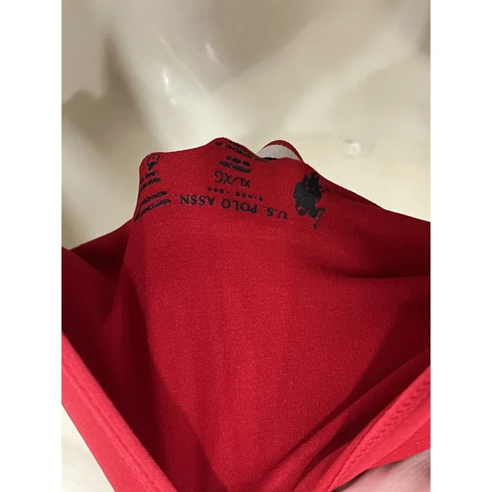 US Polo Assn Sports Bra Red Black White Logo Scoop‎ Neck